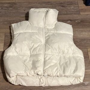 EUC Cropped White Puffer Vest